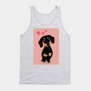 Cute Cartoon Dachshund with Three Pink Hearts Tank Top